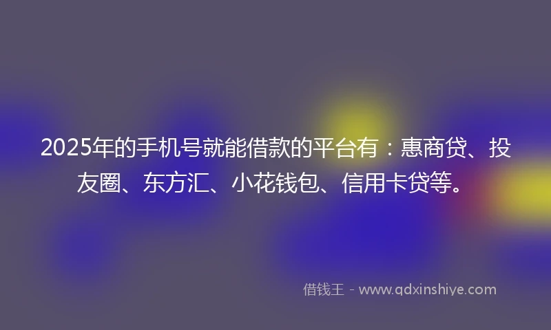 2025年的手机号就能借款的平台有：惠商贷、投友圈、东方汇、小花钱包、信用卡贷等。