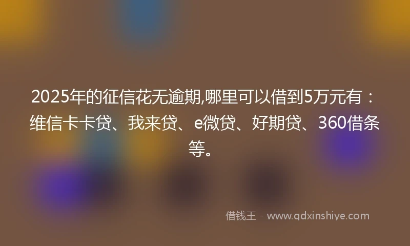 2025年的征信花无逾期,哪里可以借到5万元有：维信卡卡贷、我来贷、e微贷、好期贷、360借条等。