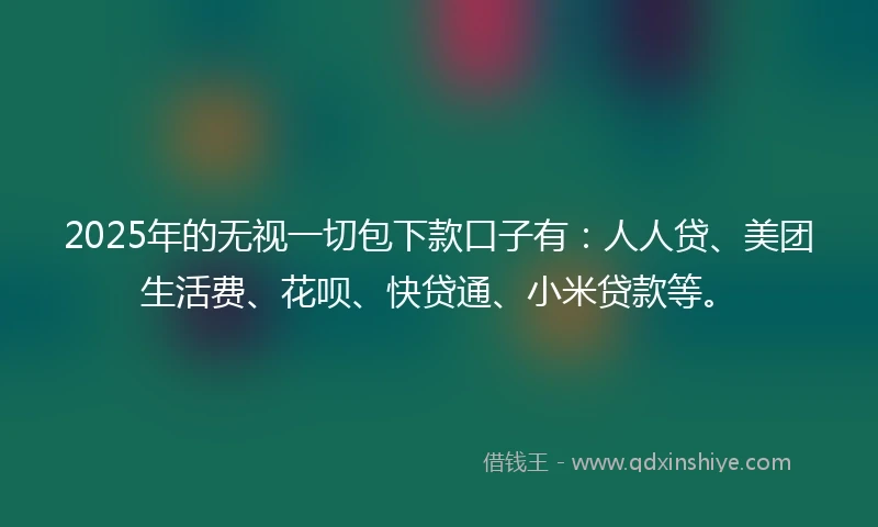 2025年的无视一切包下款口子有：人人贷、美团生活费、花呗、快贷通、小米贷款等。