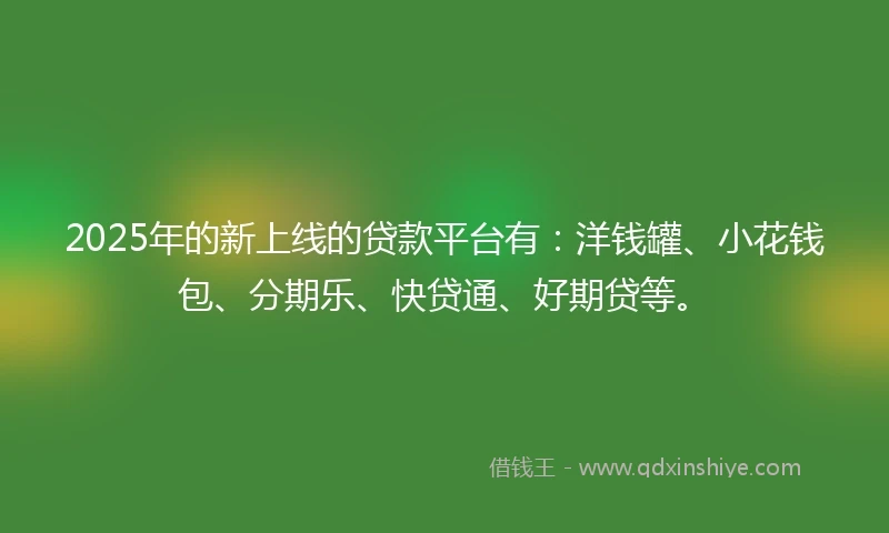 2025年的新上线的贷款平台有：洋钱罐、小花钱包、分期乐、快贷通、好期贷等。