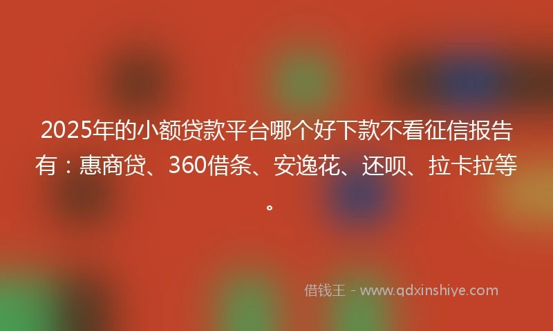 2025年的小额贷款平台哪个好下款不看征信报告有：惠商贷、360借条、安逸花、还呗、拉卡拉等。