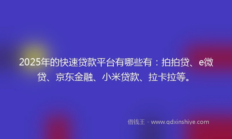 2025年的快速贷款平台有哪些有：拍拍贷、e微贷、京东金融、小米贷款、拉卡拉等。