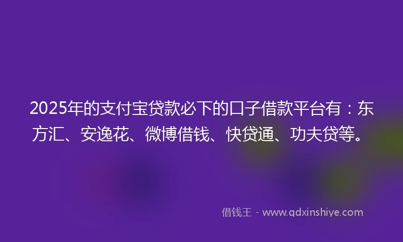 2025年的支付宝贷款必下的口子借款平台有：东方汇、安逸花、微博借钱、快贷通、功夫贷等。