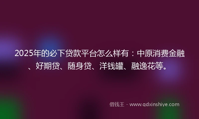 2025年的必下贷款平台怎么样有：中原消费金融、好期贷、随身贷、洋钱罐、融逸花等。