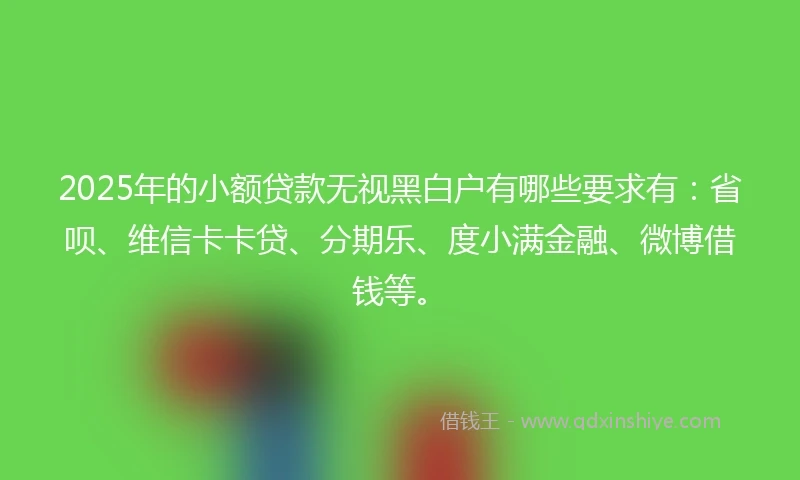2025年的小额贷款无视黑白户有哪些要求有：省呗、维信卡卡贷、分期乐、度小满金融、微博借钱等。