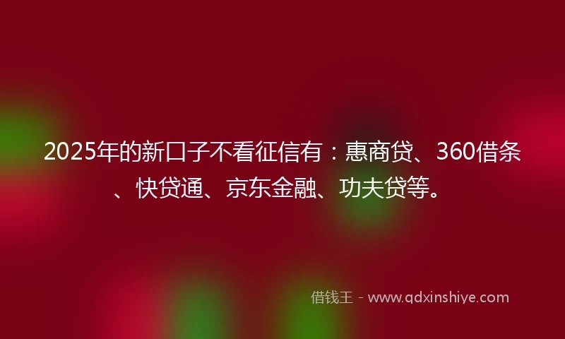 2025年的新口子不看征信有：惠商贷、360借条、快贷通、京东金融、功夫贷等。