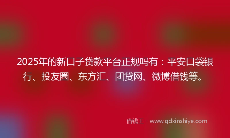 2025年的新口子贷款平台正规吗有：平安口袋银行、投友圈、东方汇、团贷网、微博借钱等。