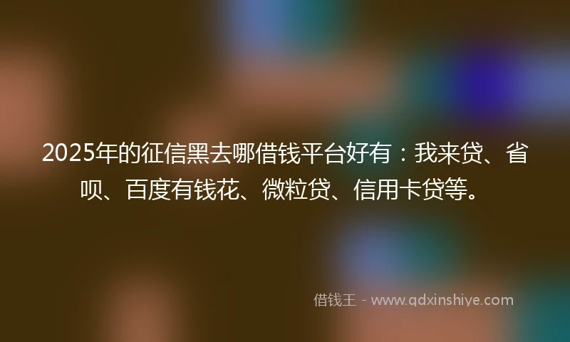 2025年的征信黑去哪借钱平台好有：我来贷、省呗、百度有钱花、微粒贷、信用卡贷等。