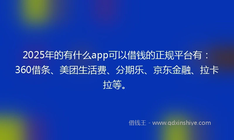 2025年的有什么app可以借钱的正规平台有：360借条、美团生活费、分期乐、京东金融、拉卡拉等。