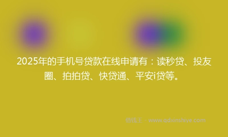 2025年的手机号贷款在线申请有：读秒贷、投友圈、拍拍贷、快贷通、平安i贷等。