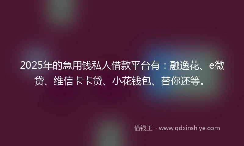 2025年的急用钱私人借款平台有：融逸花、e微贷、维信卡卡贷、小花钱包、替你还等。