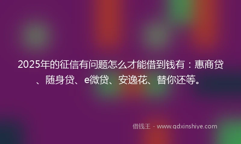 2025年的征信有问题怎么才能借到钱有：惠商贷、随身贷、e微贷、安逸花、替你还等。