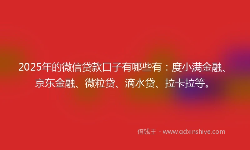 2025年的微信贷款口子有哪些有：度小满金融、京东金融、微粒贷、滴水贷、拉卡拉等。