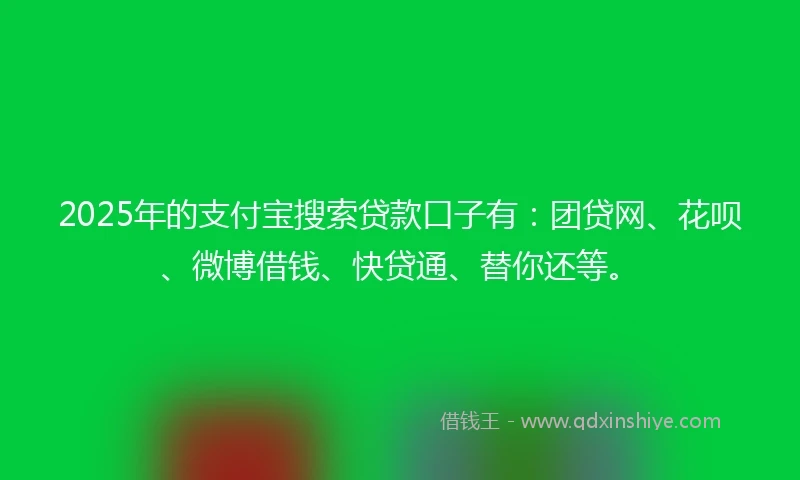 2025年的支付宝搜索贷款口子有：团贷网、花呗、微博借钱、快贷通、替你还等。