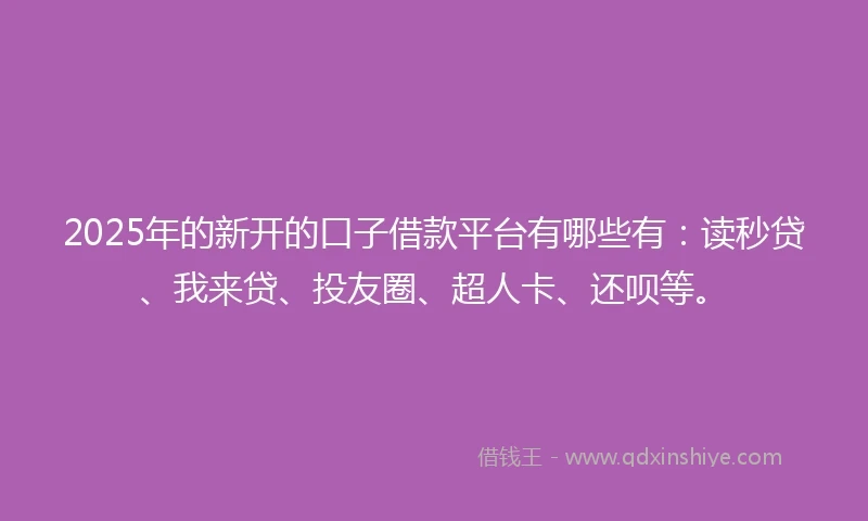 2025年的新开的口子借款平台有哪些有：读秒贷、我来贷、投友圈、超人卡、还呗等。