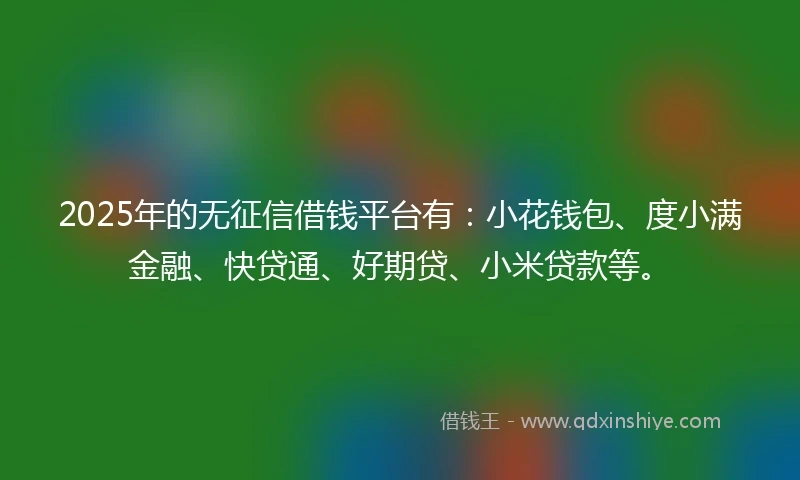 2025年的无征信借钱平台有：小花钱包、度小满金融、快贷通、好期贷、小米贷款等。