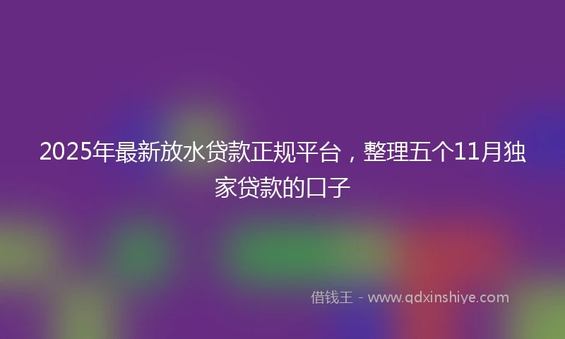 2025年最新放水贷款正规平台，整理五个11月独家贷款的口子