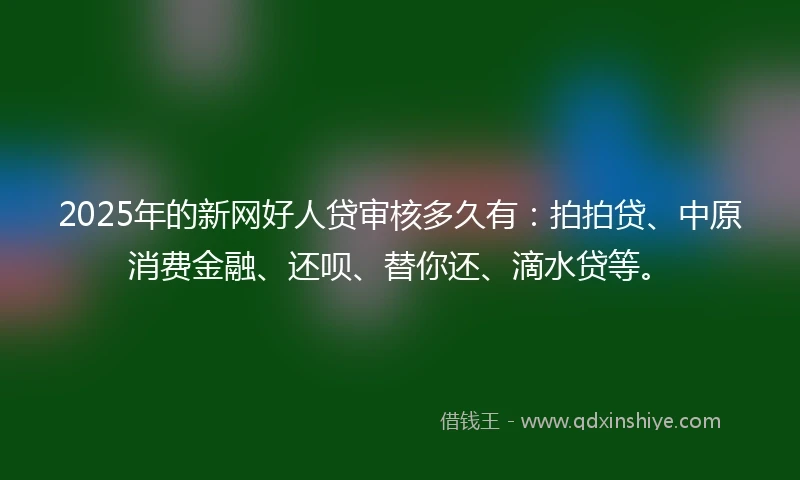 2025年的新网好人贷审核多久有：拍拍贷、中原消费金融、还呗、替你还、滴水贷等。