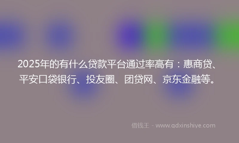2025年的有什么贷款平台通过率高有：惠商贷、平安口袋银行、投友圈、团贷网、京东金融等。