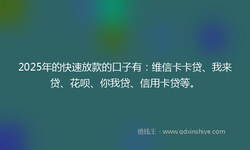 2025年的快速放款的口子有：维信卡卡贷、我来贷、花呗、你我贷、信用卡贷等。