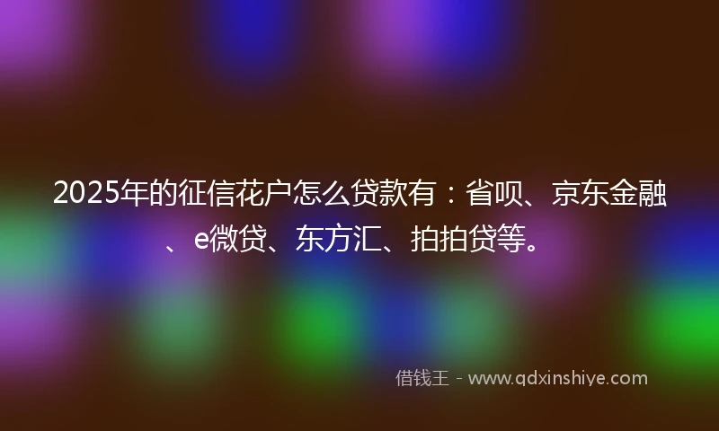 2025年的征信花户怎么贷款有：省呗、京东金融、e微贷、东方汇、拍拍贷等。
