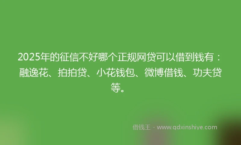 2025年的征信不好哪个正规网贷可以借到钱有：融逸花、拍拍贷、小花钱包、微博借钱、功夫贷等。
