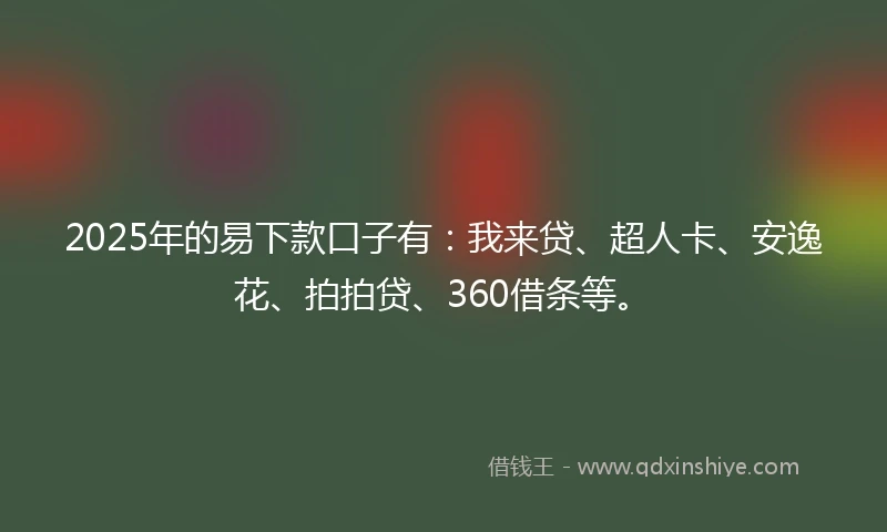 2025年的易下款口子有：我来贷、超人卡、安逸花、拍拍贷、360借条等。
