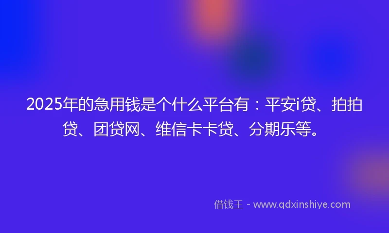 2025年的急用钱是个什么平台有：平安i贷、拍拍贷、团贷网、维信卡卡贷、分期乐等。