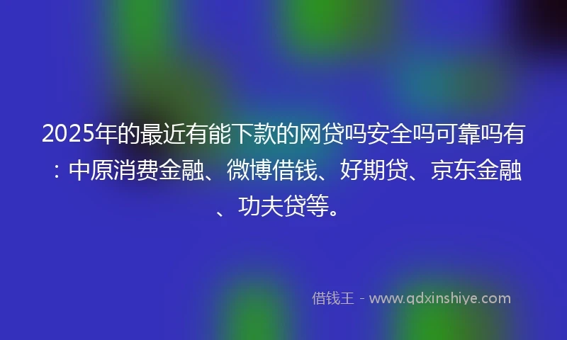 2025年的最近有能下款的网贷吗安全吗可靠吗有：中原消费金融、微博借钱、好期贷、京东金融、功夫贷等。