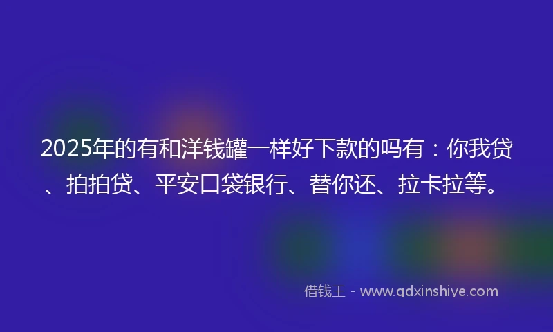 2025年的有和洋钱罐一样好下款的吗有：你我贷、拍拍贷、平安口袋银行、替你还、拉卡拉等。