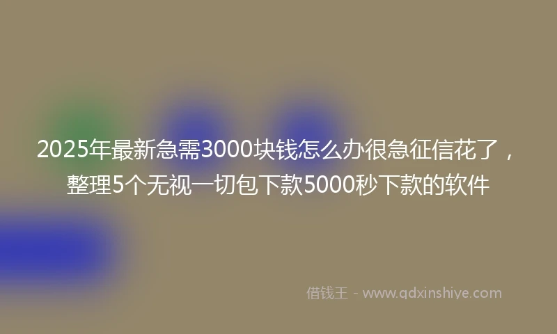 2025年最新急需3000块钱怎么办很急征信花了，整理5个无视一切包下款5000秒下款的软件