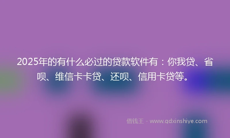 2025年的有什么必过的贷款软件有：你我贷、省呗、维信卡卡贷、还呗、信用卡贷等。