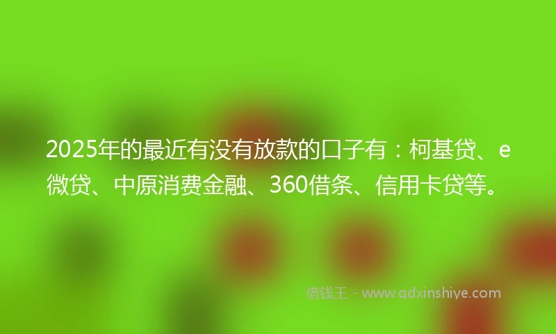 2025年的最近有没有放款的口子有：柯基贷、e微贷、中原消费金融、360借条、信用卡贷等。