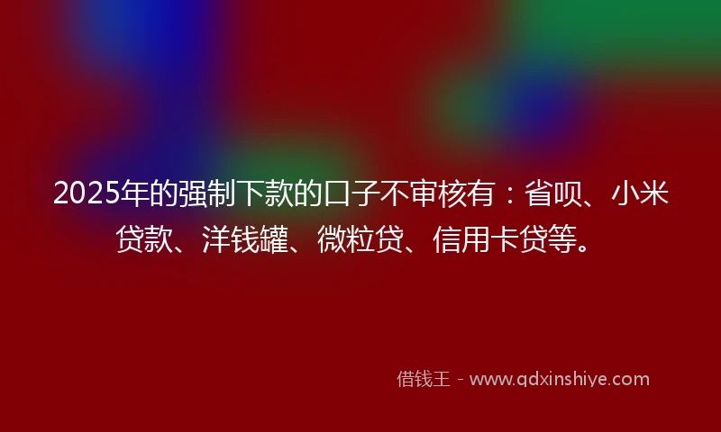 2025年的强制下款的口子不审核有：省呗、小米贷款、洋钱罐、微粒贷、信用卡贷等。