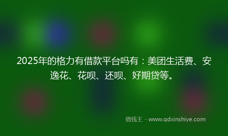 2025年的格力有借款平台吗有：美团生活费、安逸花、花呗、还呗、好期贷等。