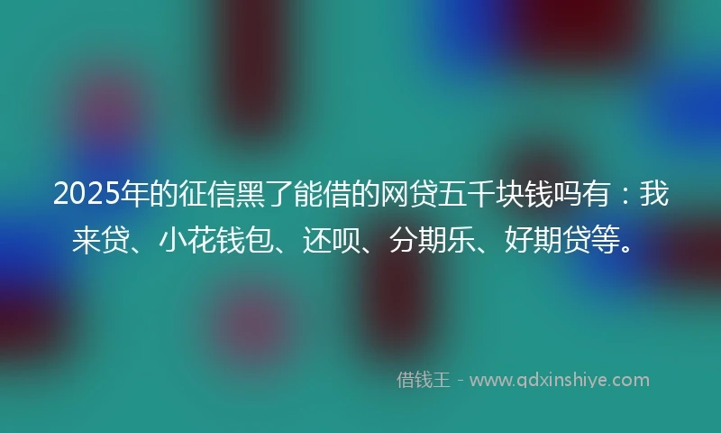 2025年的征信黑了能借的网贷五千块钱吗有：我来贷、小花钱包、还呗、分期乐、好期贷等。
