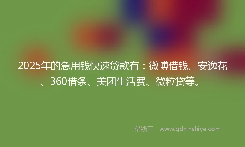 2025年的急用钱快速贷款有：微博借钱、安逸花、360借条、美团生活费、微粒贷等。