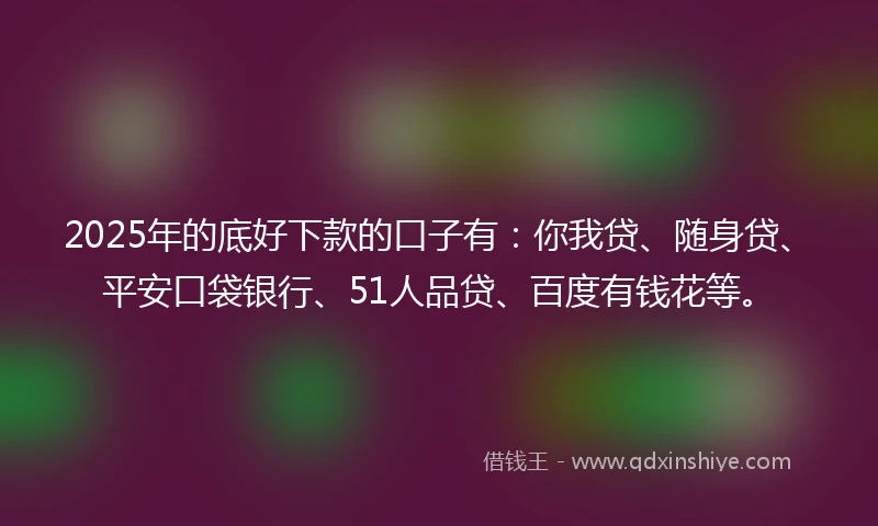 2025年的底好下款的口子有：你我贷、随身贷、平安口袋银行、51人品贷、百度有钱花等。