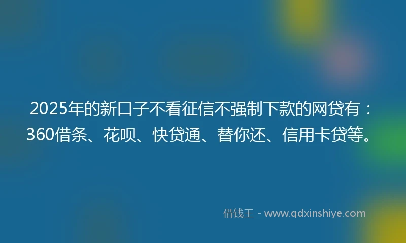 2025年的新口子不看征信不强制下款的网贷有：360借条、花呗、快贷通、替你还、信用卡贷等。