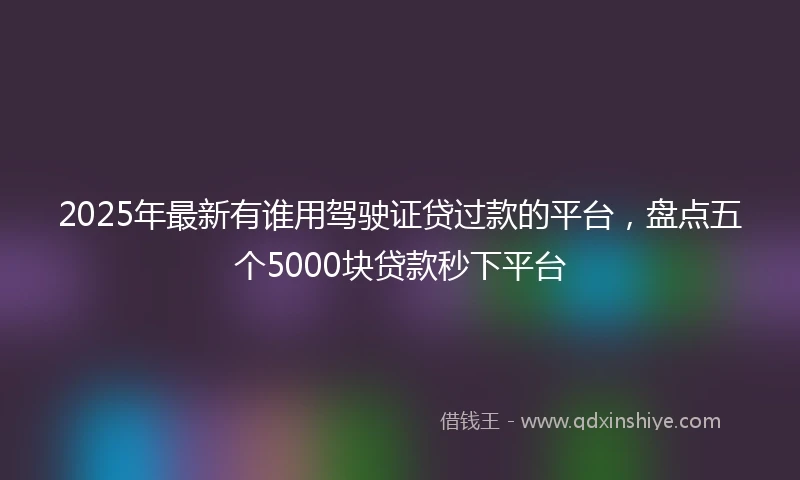 2025年最新有谁用驾驶证贷过款的平台，盘点五个5000块贷款秒下平台