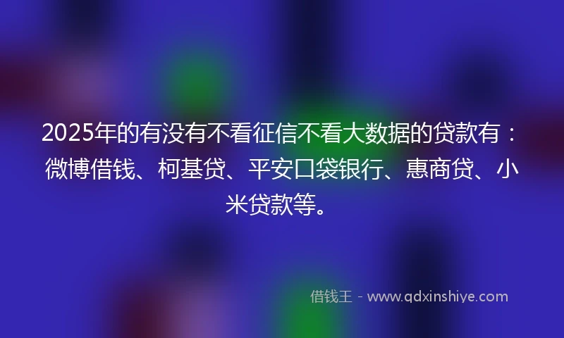2025年的有没有不看征信不看大数据的贷款有：微博借钱、柯基贷、平安口袋银行、惠商贷、小米贷款等。