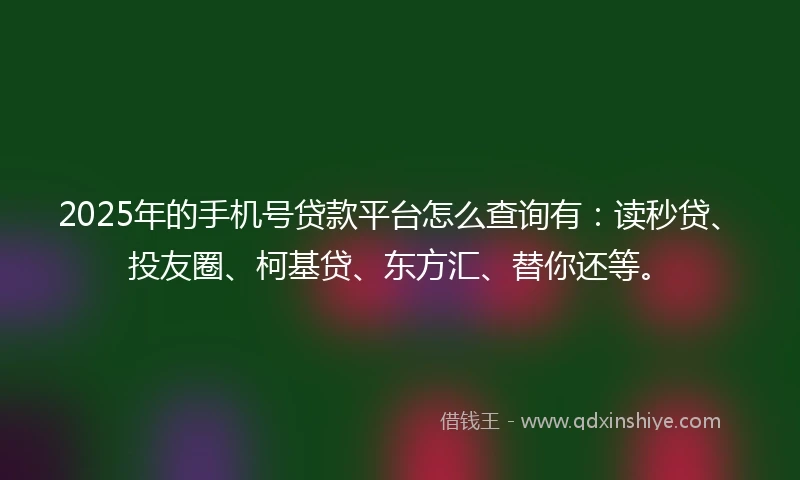 2025年的手机号贷款平台怎么查询有：读秒贷、投友圈、柯基贷、东方汇、替你还等。