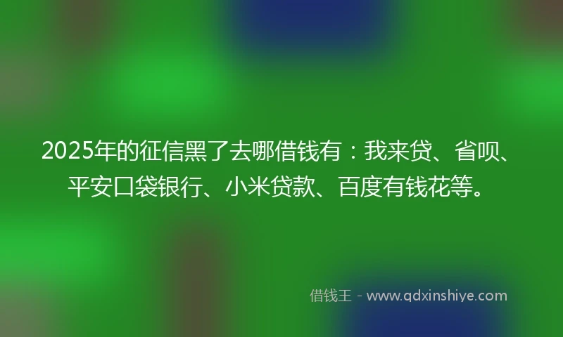 2025年的征信黑了去哪借钱有：我来贷、省呗、平安口袋银行、小米贷款、百度有钱花等。