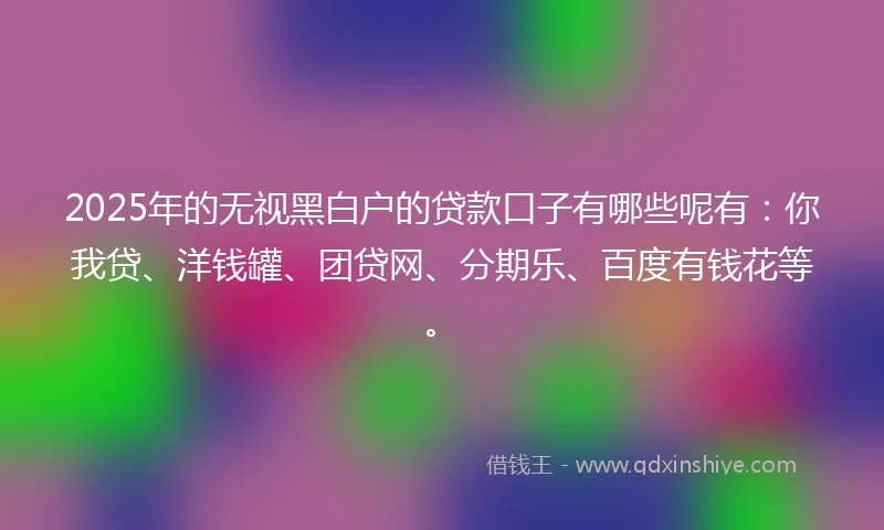 2025年的无视黑白户的贷款口子有哪些呢有：你我贷、洋钱罐、团贷网、分期乐、百度有钱花等。