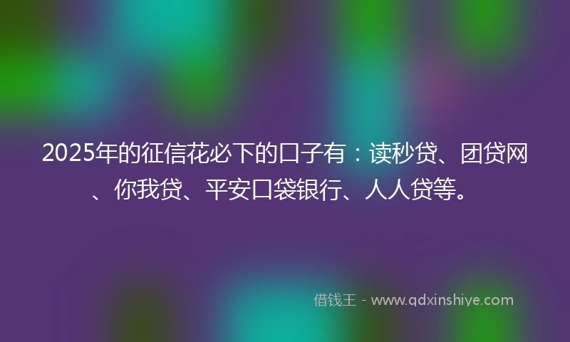 2025年的征信花必下的口子有：读秒贷、团贷网、你我贷、平安口袋银行、人人贷等。
