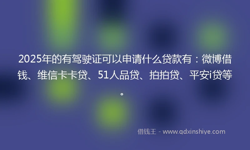 2025年的有驾驶证可以申请什么贷款有：微博借钱、维信卡卡贷、51人品贷、拍拍贷、平安i贷等。
