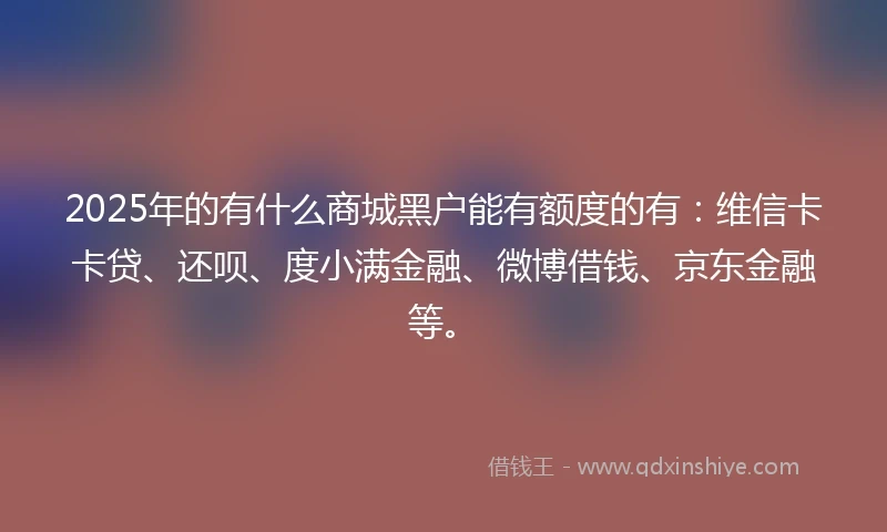 2025年的有什么商城黑户能有额度的有：维信卡卡贷、还呗、度小满金融、微博借钱、京东金融等。