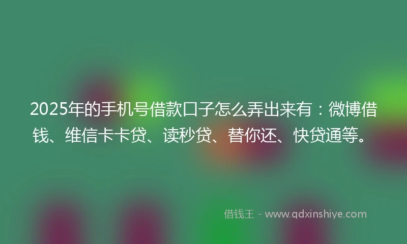 2025年的手机号借款口子怎么弄出来有：微博借钱、维信卡卡贷、读秒贷、替你还、快贷通等。
