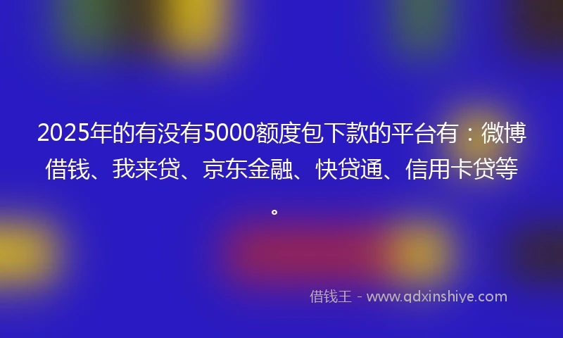 2025年的有没有5000额度包下款的平台有：微博借钱、我来贷、京东金融、快贷通、信用卡贷等。