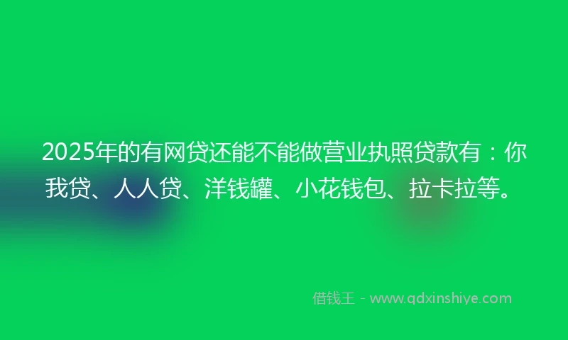 2025年的有网贷还能不能做营业执照贷款有：你我贷、人人贷、洋钱罐、小花钱包、拉卡拉等。